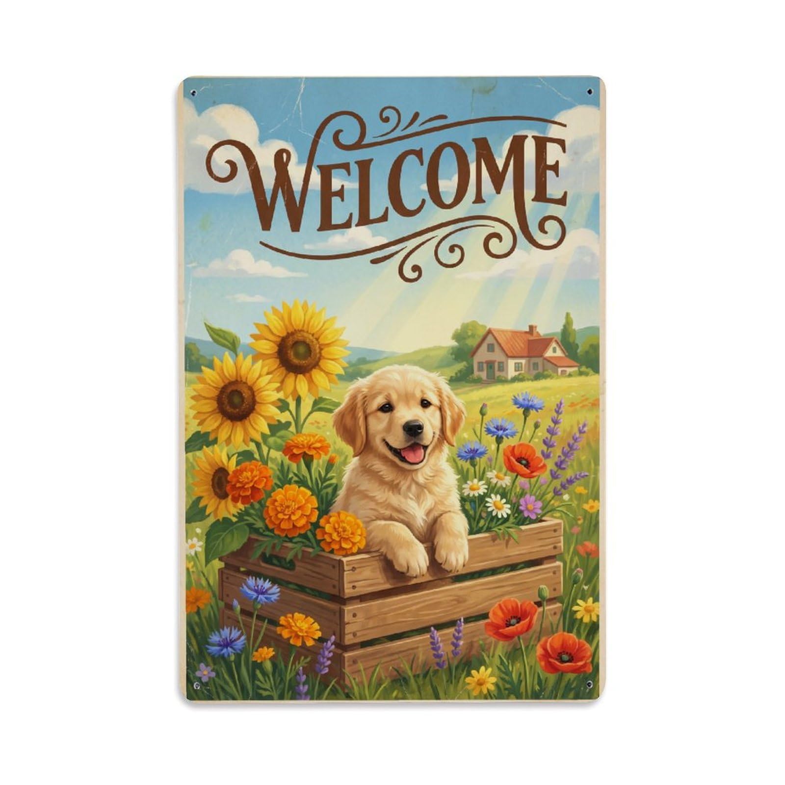 [Vintage Welcome] Puppy Sunny Day Metal Tin Sign