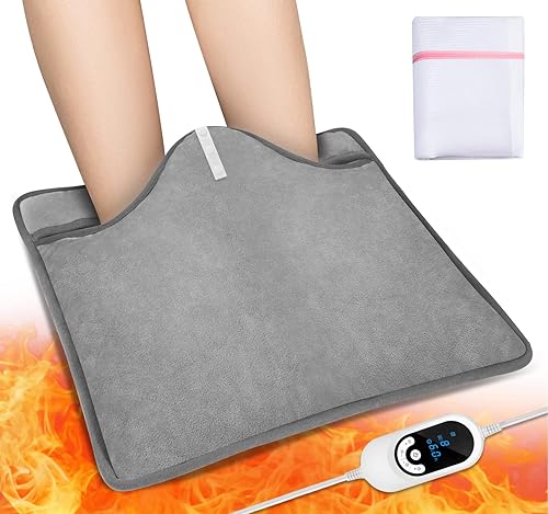 Calentadores de pies eléctricos para hombres y mujeres, almohadilla de calefacción de pies de 16.5 pulgadas con 8 niveles de temperatura, 6
