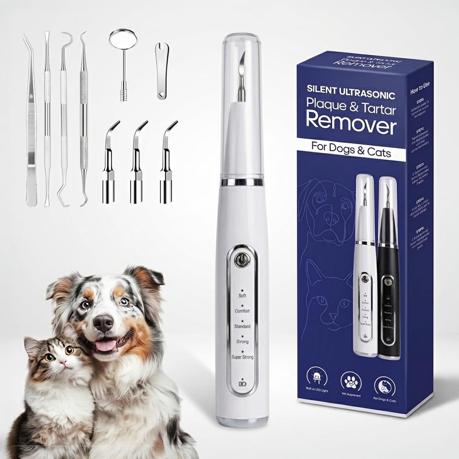 Canivet Kit - Silent Ultrasonic Plaque & Tartar Remover for dogs (White)