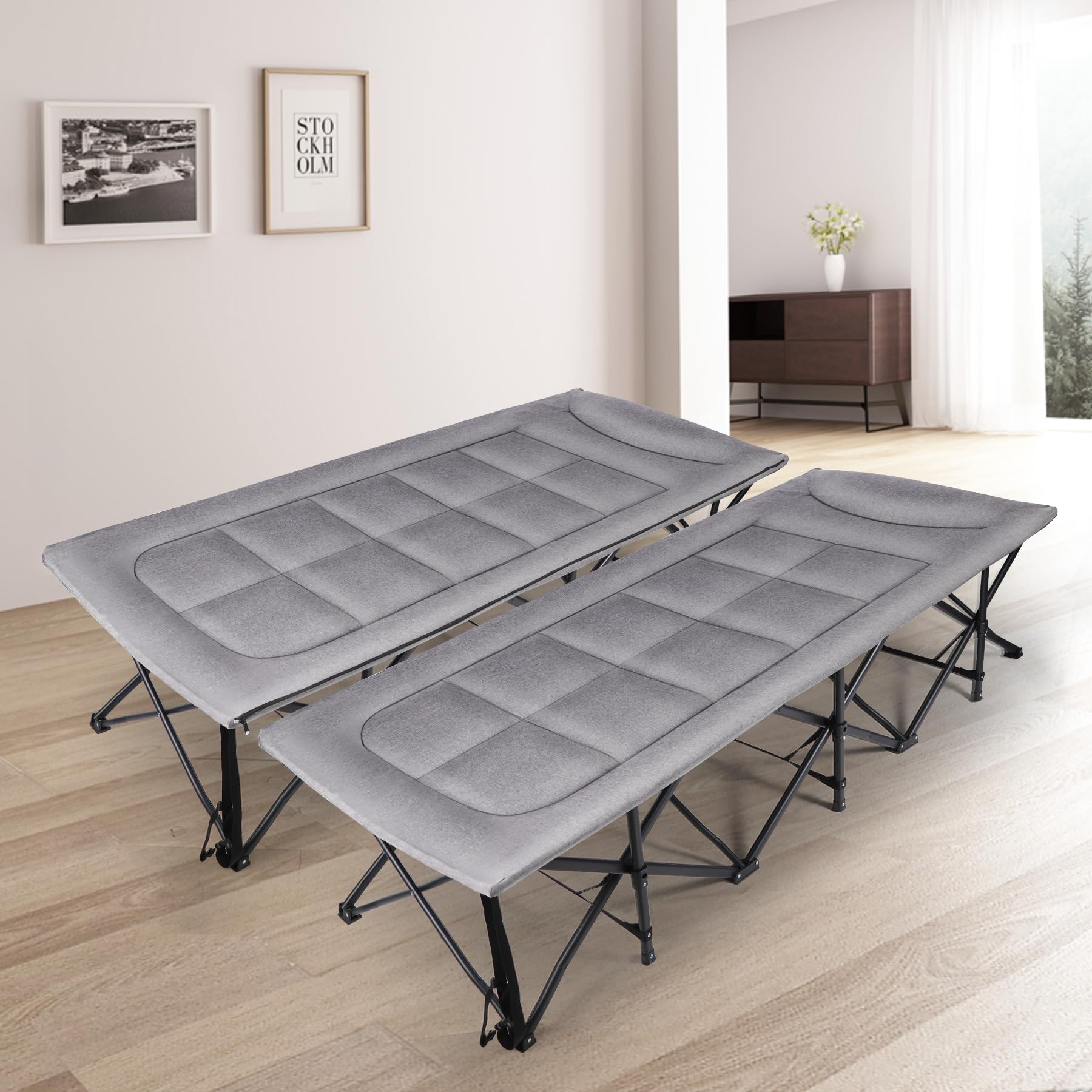 REDCAMP Campingbett 2 Personen mit Auflage, 200x150x45 cm Doppelfeldbett Klappbar 454kg Tragkraft, Faltbar Gästebett mit Matratze Topper für Indoor Outdoor Camping Wandern Reisen Strand Garten, Grau