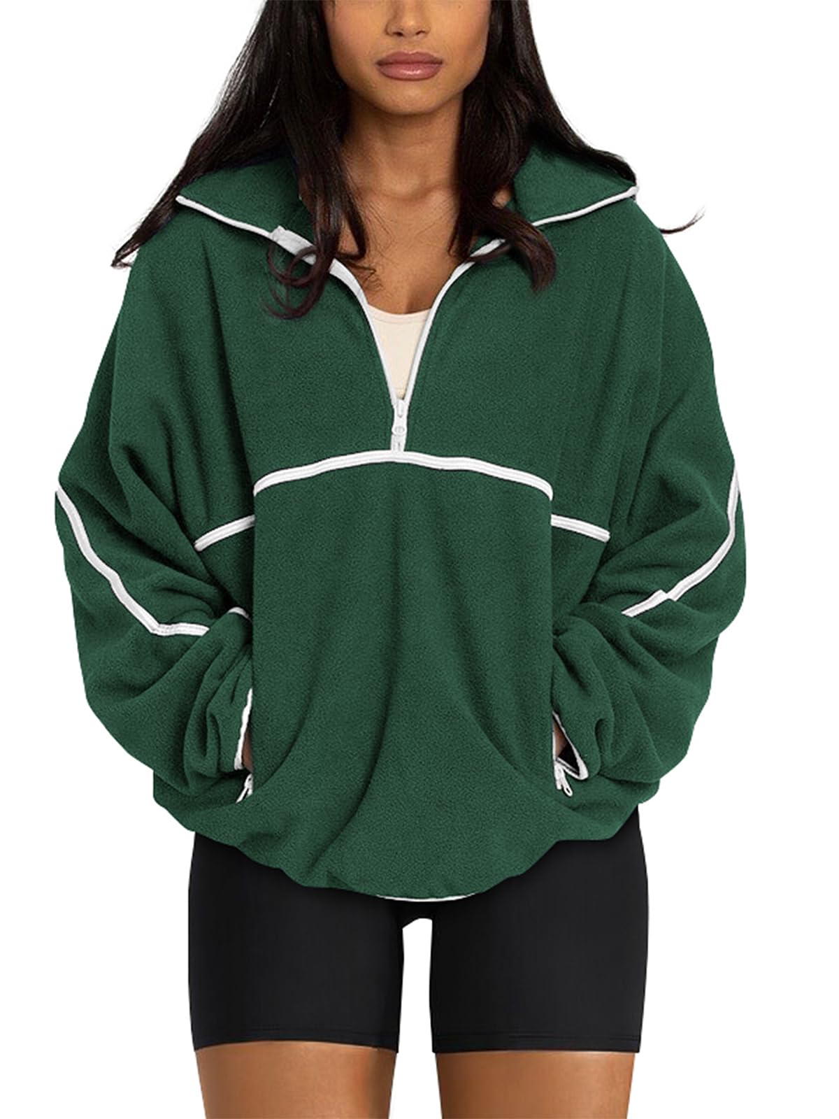 LASLULU Womens Half Zip Pullover Sweatshirt Sherpa Fleece Jacket Oversized Sweatshirts Warm Fuzzy Sweaters Pockets