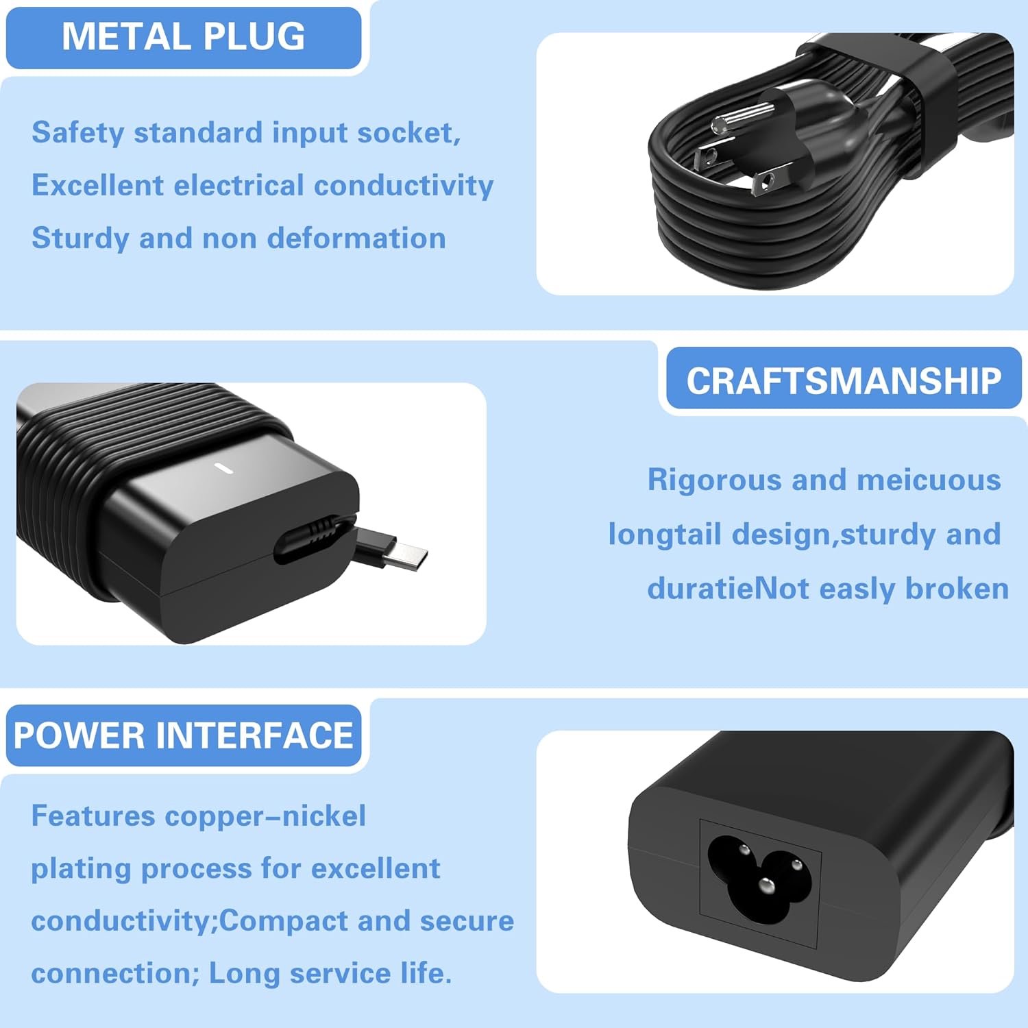 65W 45W USB C Laptop Charger Compatible with Dell Latitude 5420 5430 5520 5530 7340 7430 Inspiron 14 16 XPS 13 Chromebook 3100 Dell Computer Type C Fast Charging AC Adapter Power Cord - Image 6