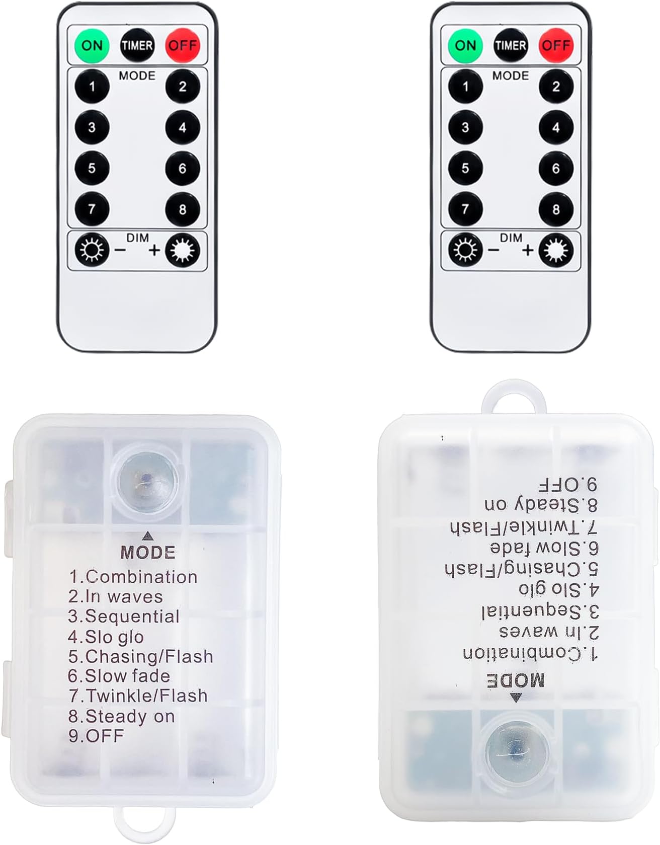 2 Pcs 3x1.5V AA Battery Box Case with Power On/Off Switch & Remote Control (Batteries Not Included) - 8 Modes Dimmable and Tinted White with USB Female Port IP44 Waterproof for 5V USB Strip