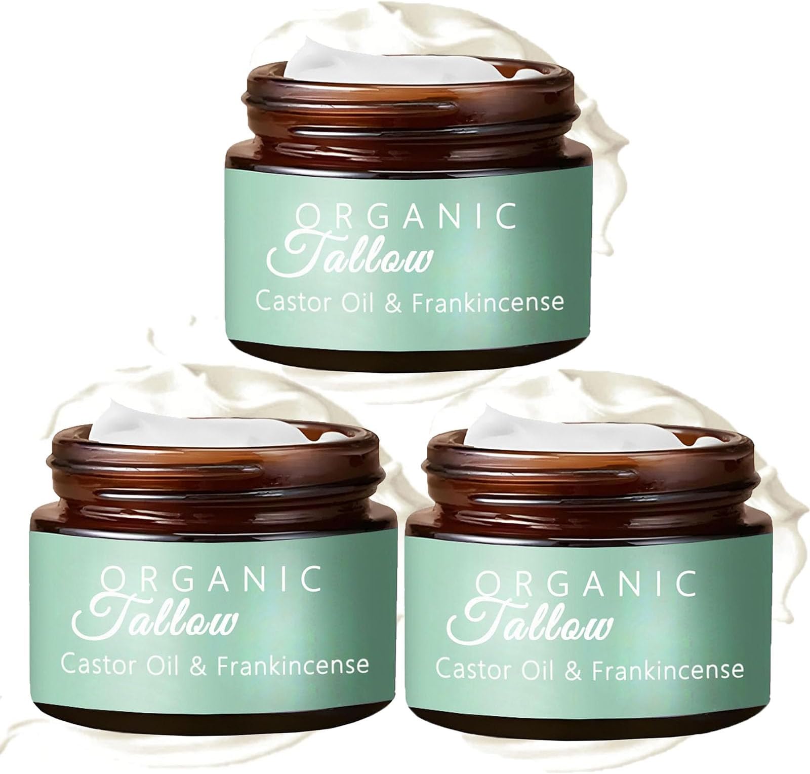 Grass-Fed Beef Tallow with Frankincense Oil & Castor Oil, Organic Beef Tallow Moisturizer for Skin, Tallow and Manuka Honey Balm, Beef Tallow Frankincense Balm for Face, Body (3Pcs)