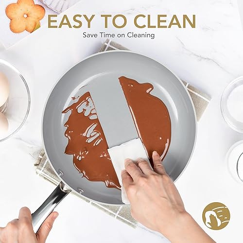 Miniatura 5 de MICHELANGELO Sartenes antiadherentes  Sartén antiadherente de 10 pulgadas con tapa, sartén antiadherente con tapa, sartén no tóxica, revestimiento