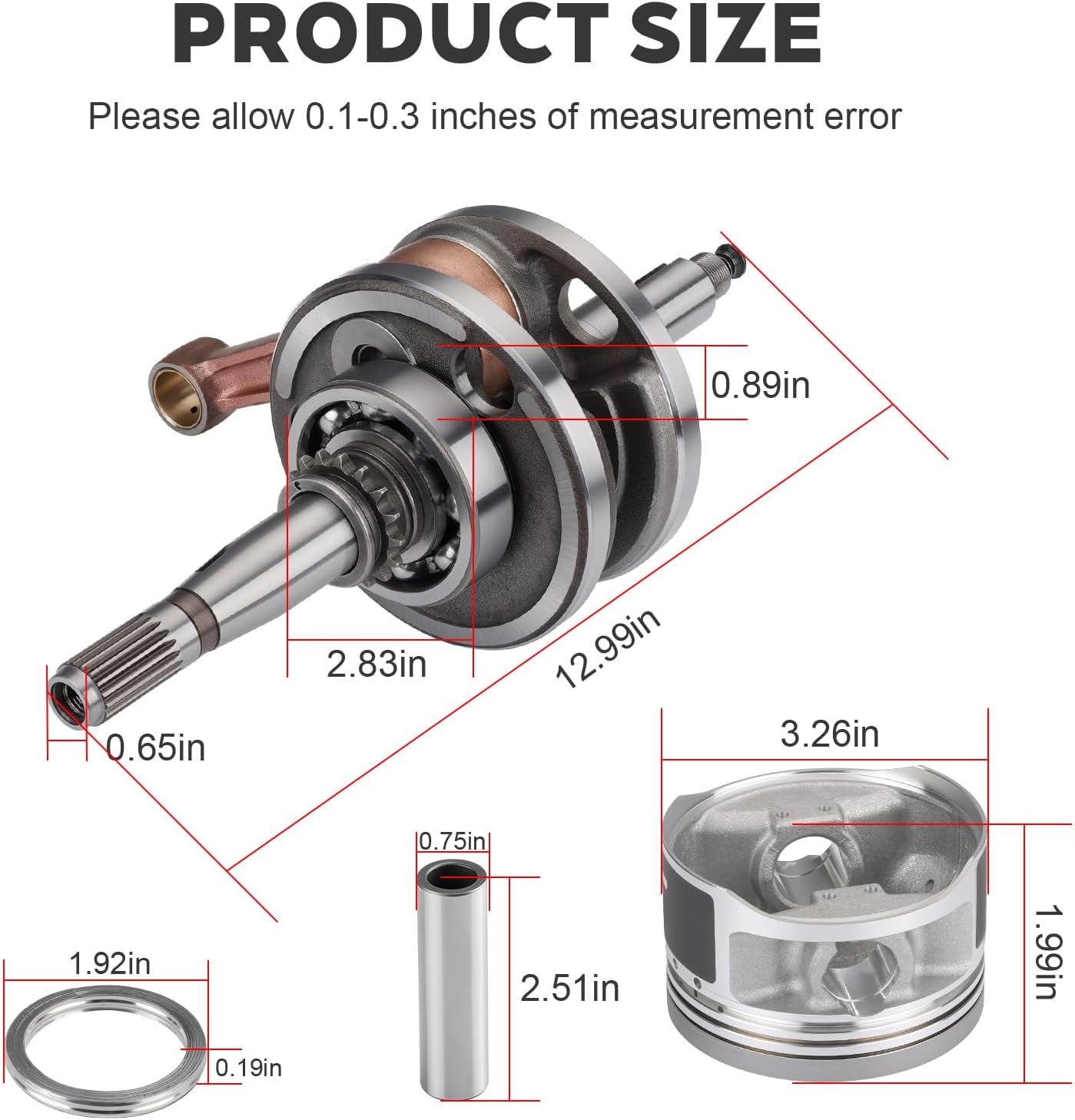 Engine End Rebuild Kit Crankshaft STD Piston + Ring W/Gaskets Compatible with Yamaha Warrior 350 YFM350X 1987-2004