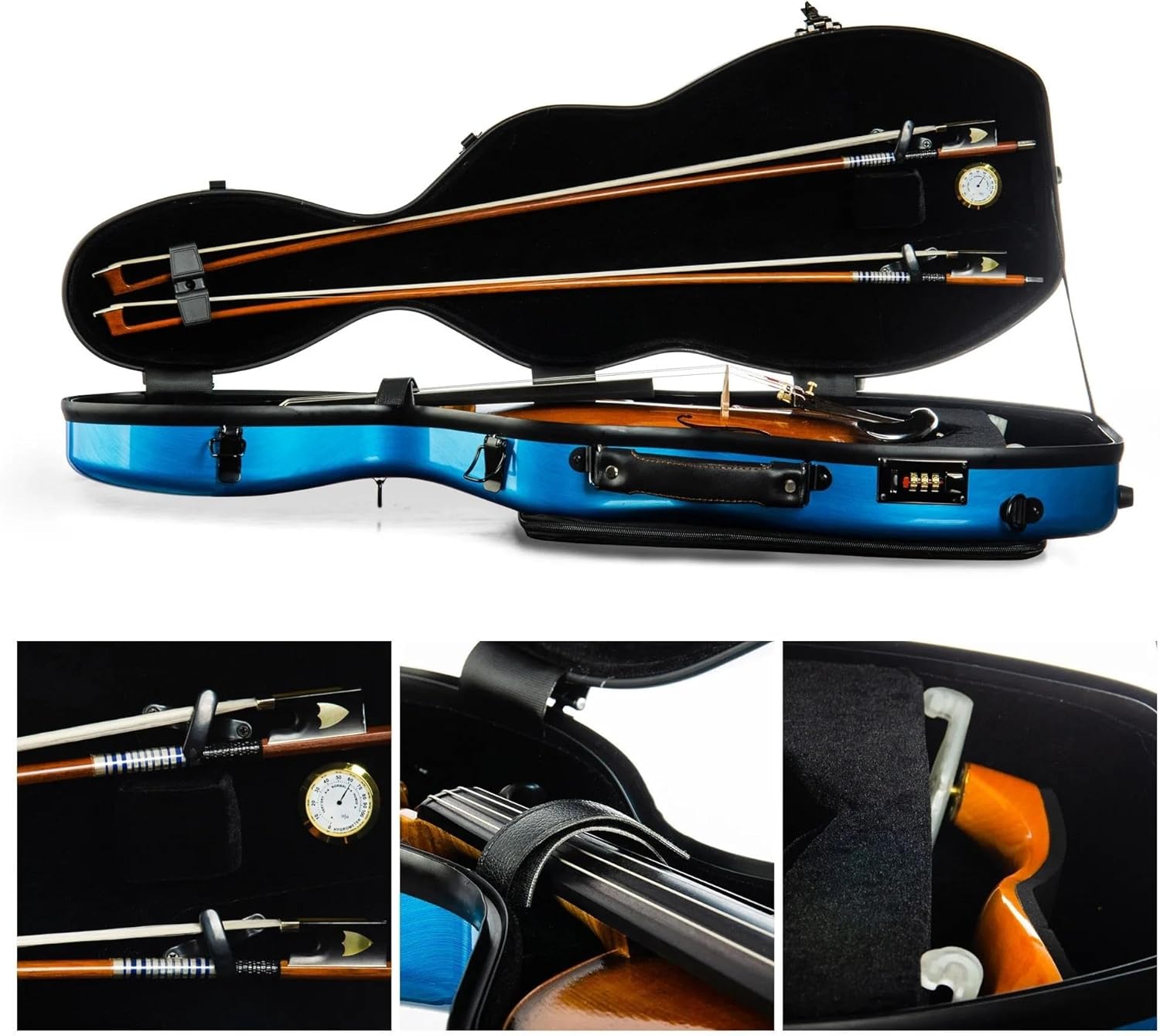 Violin instrument case Violin Case 4/4 Size Blue Gourd Shape Lightweight Hybrid Carbon Fiber With Combination Lock Music Bag