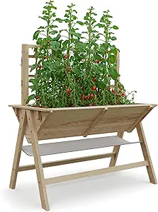 52x30x54In Elevated Garden Bed with Legs, Tall Wooden Planter Box with Climbing Trellis, Outdoor Standing Raised Bed for Vegetables, Flowers, and Herbs-Natural