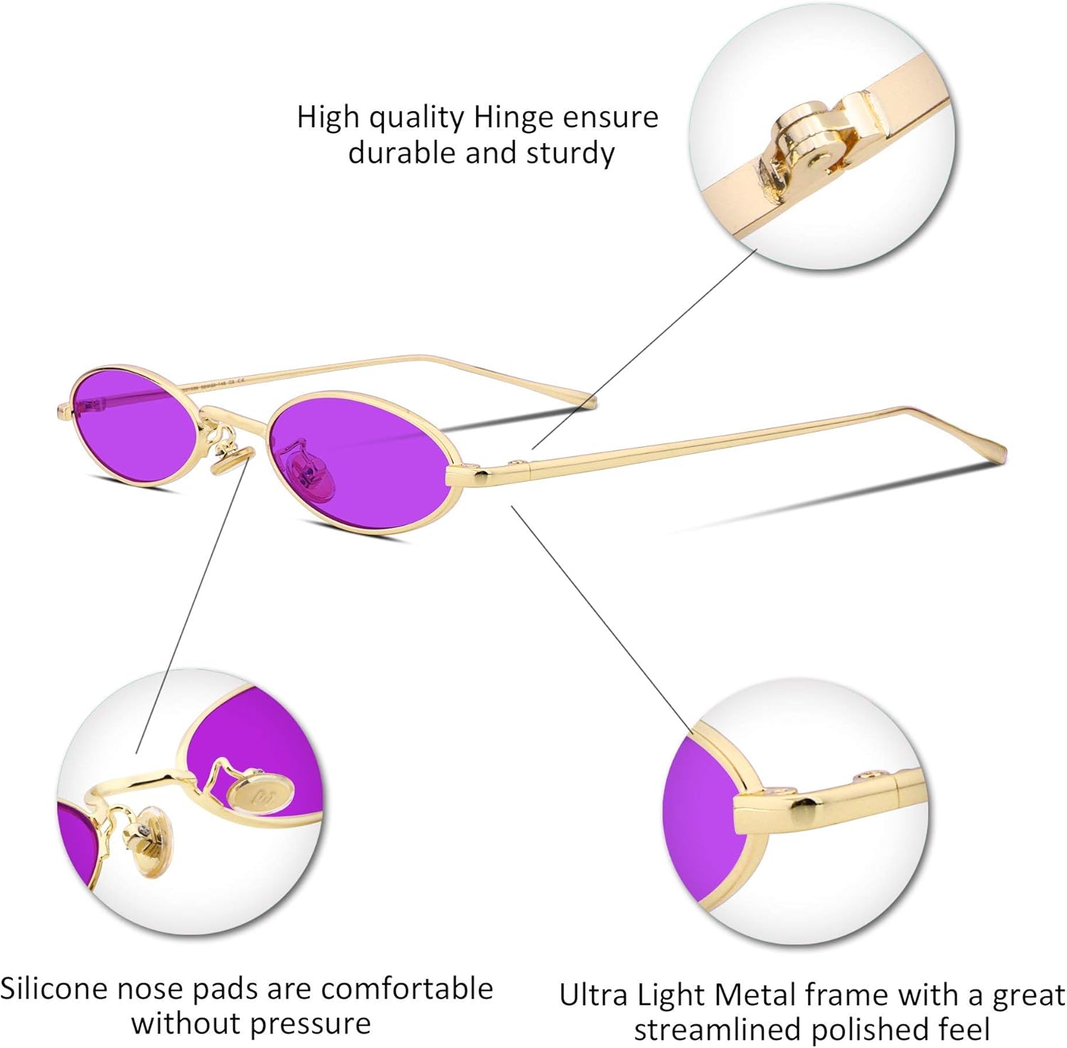 FEISEDY Vintage Small Sunglasses Oval Slender Metal Frame Candy Colors B2277 - Image 4