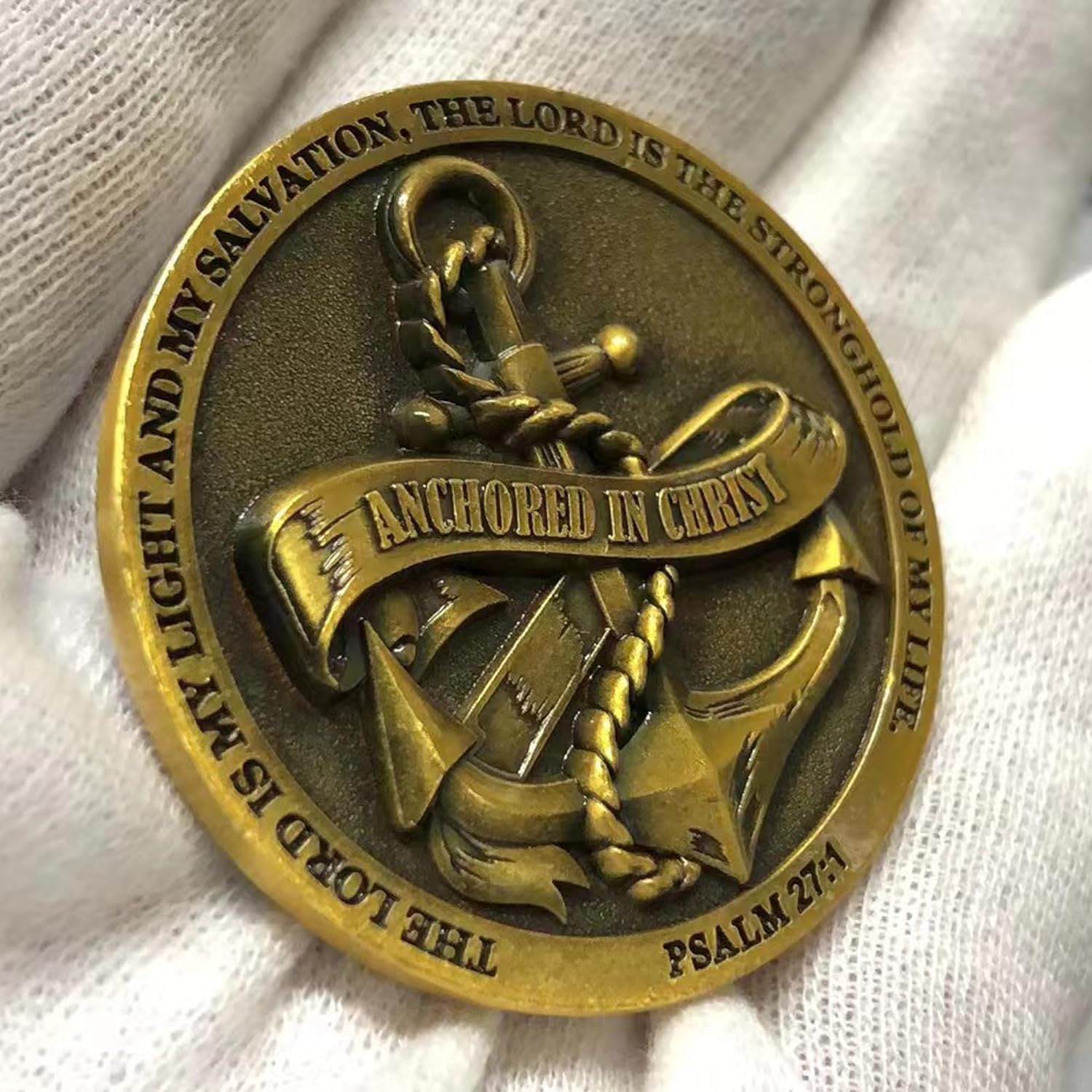 Anchored in Christ The Lord is My Light and My Salvation Christian Challenge Coin Bible Verses Pocket Token Perfect As Graduation Gifts (Pack of 10)