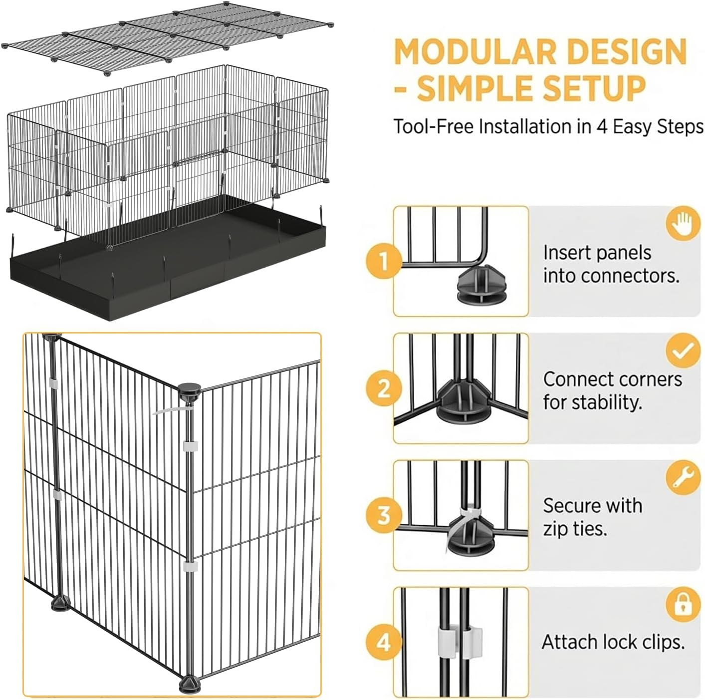 20 Planes Guinea Pig Cages Enclosed Hamster Cage with Door & Waterproof Liner, Expandable Cage for Guinea Pigs, Metal Wire Yard Fence Rabbit Cage