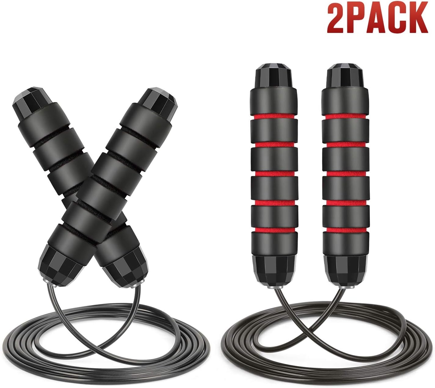 CLOUDZONE Skipping Rope, 2 Pack Jump Rope Workout Skipping Rope for Gym, Courtyard, Family,Jump Rope for Kids, Adults, Women and The Elderly (Black+Red)