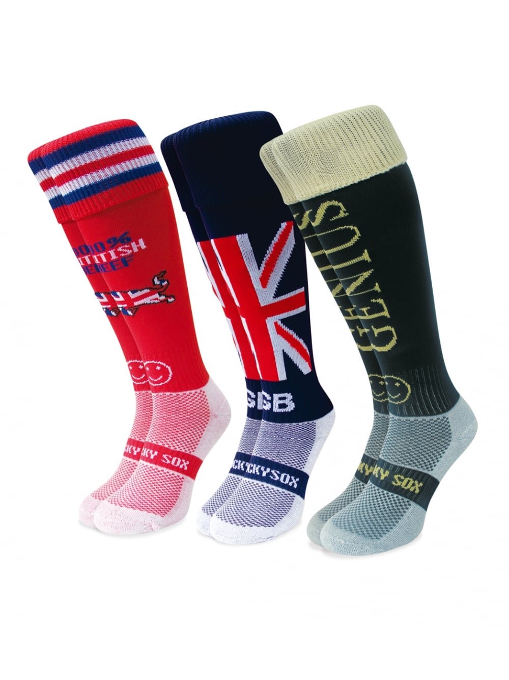 WackySox Best of British 3 Pairs Saver Pack Knee Length Sports Socks, Rugby Socks, Hockey Socks