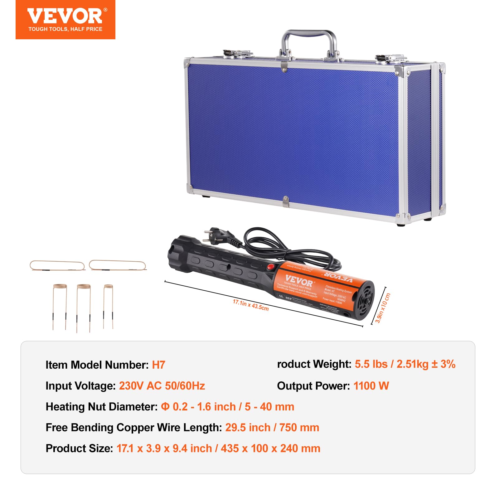 VEVOR Calentador de Inducción Magnético 1 KW con 8 Bobinas de Inducción, Removedor de Pernos del Calentador de Inducción para Quitar Pernos y Tuercas, Negro, Plástico, 6.6 Libras