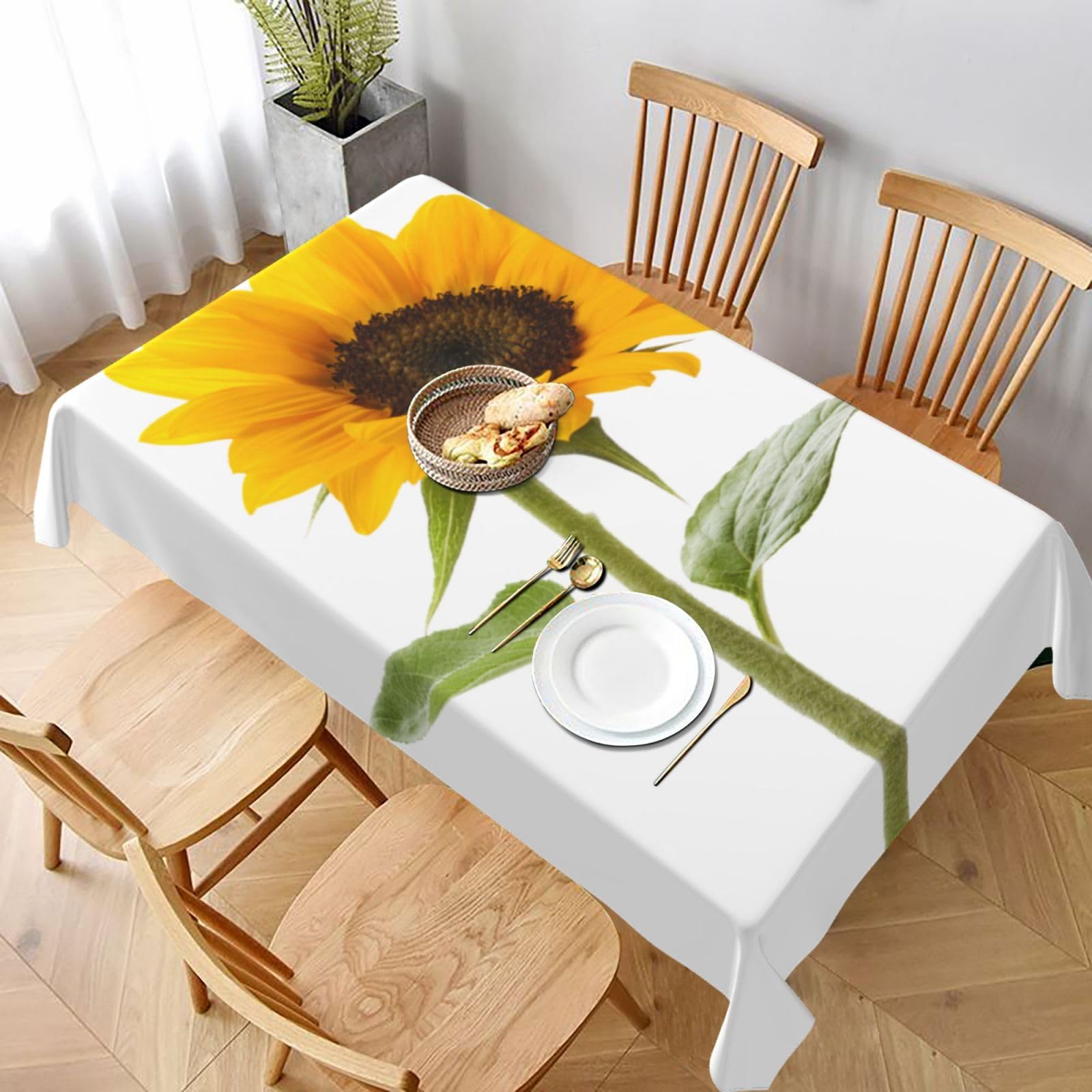 BNVSADC Bloom Sunflower Printed Rectangle Tablecloth 228x152 CM, Water Resistant Polyester Table Cloth Decorative Fabric Table Covers for Kitchen Dining Table Parties Camping