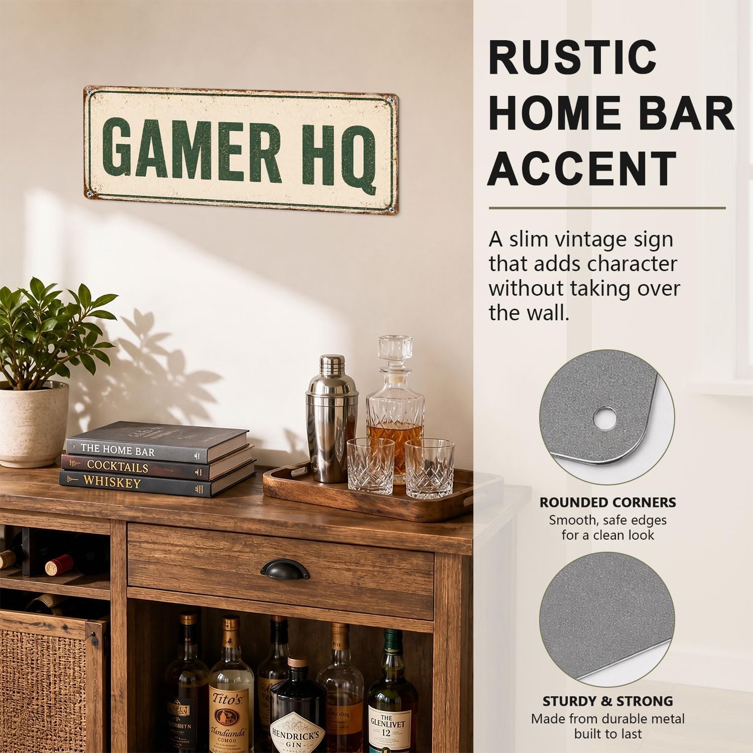 Gamer HQ Tin Sign Game Room Decor 16x6 Inch image 5