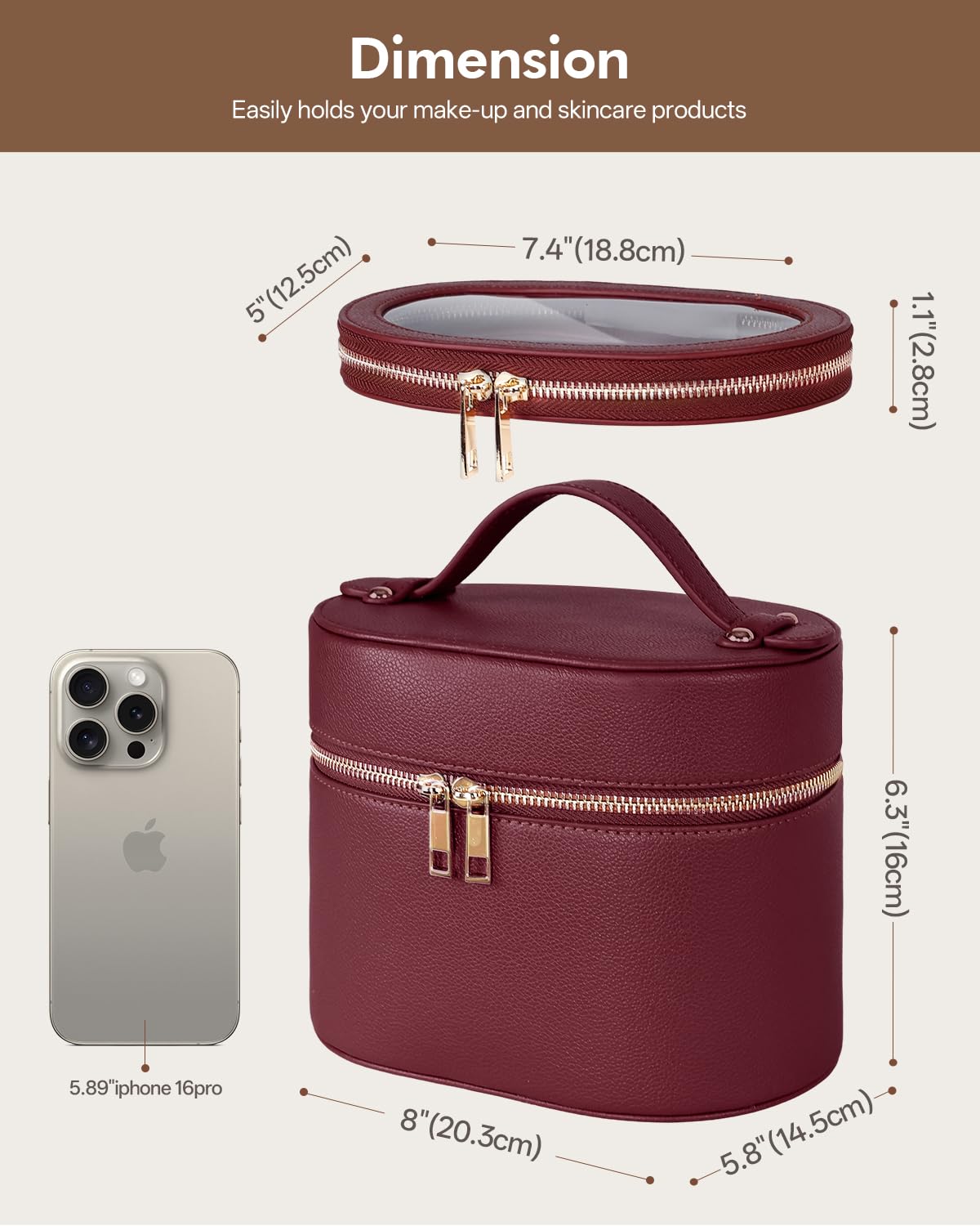 Prite 2 Stück Kosmetiktasche Damen Reise Kosmetikkoffer Hartschale, Rot | Schminktasche,Make Up Tasche,Kulturtasche,Abnehmbare Fächer,Durchsichtige Kleine Beutel,Veganer Leder,Geschenkbox Inklusive