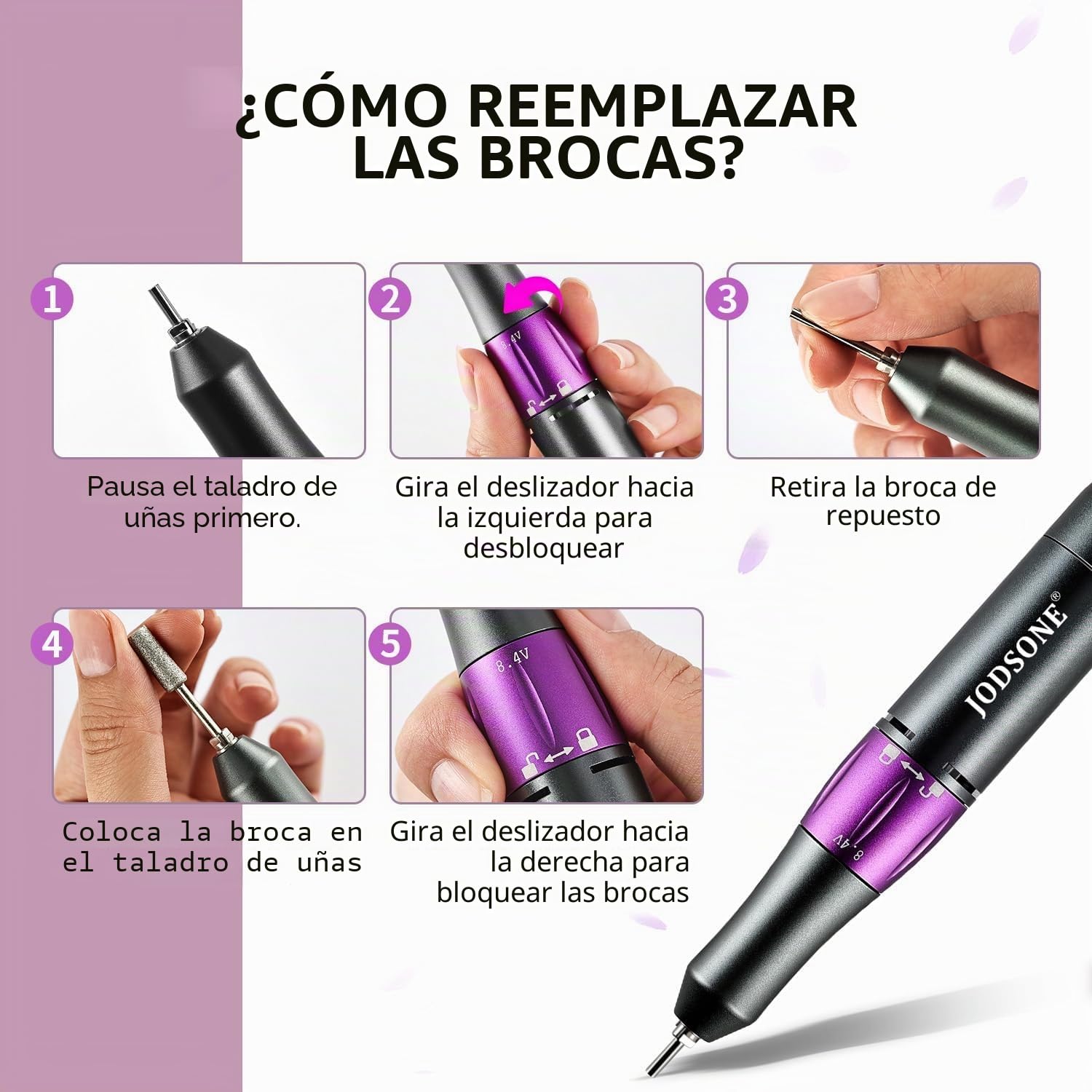 JODSONE Taladro de uñas profesional, 45000 rpm, lima de uñas recargable para la eliminación de gel de uñas, silencioso, portátil para uso en casa y salón