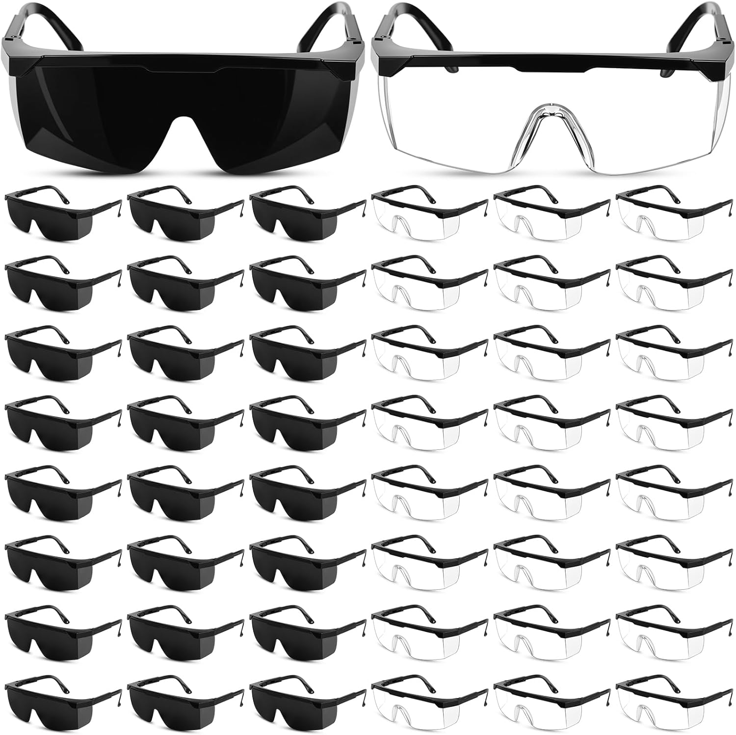 Treela 50 Pcs Safety Goggles Bulk Anti-Fog Glasses with Adjustable Temples and Wraparound Lenses Scratch Resistant Safety