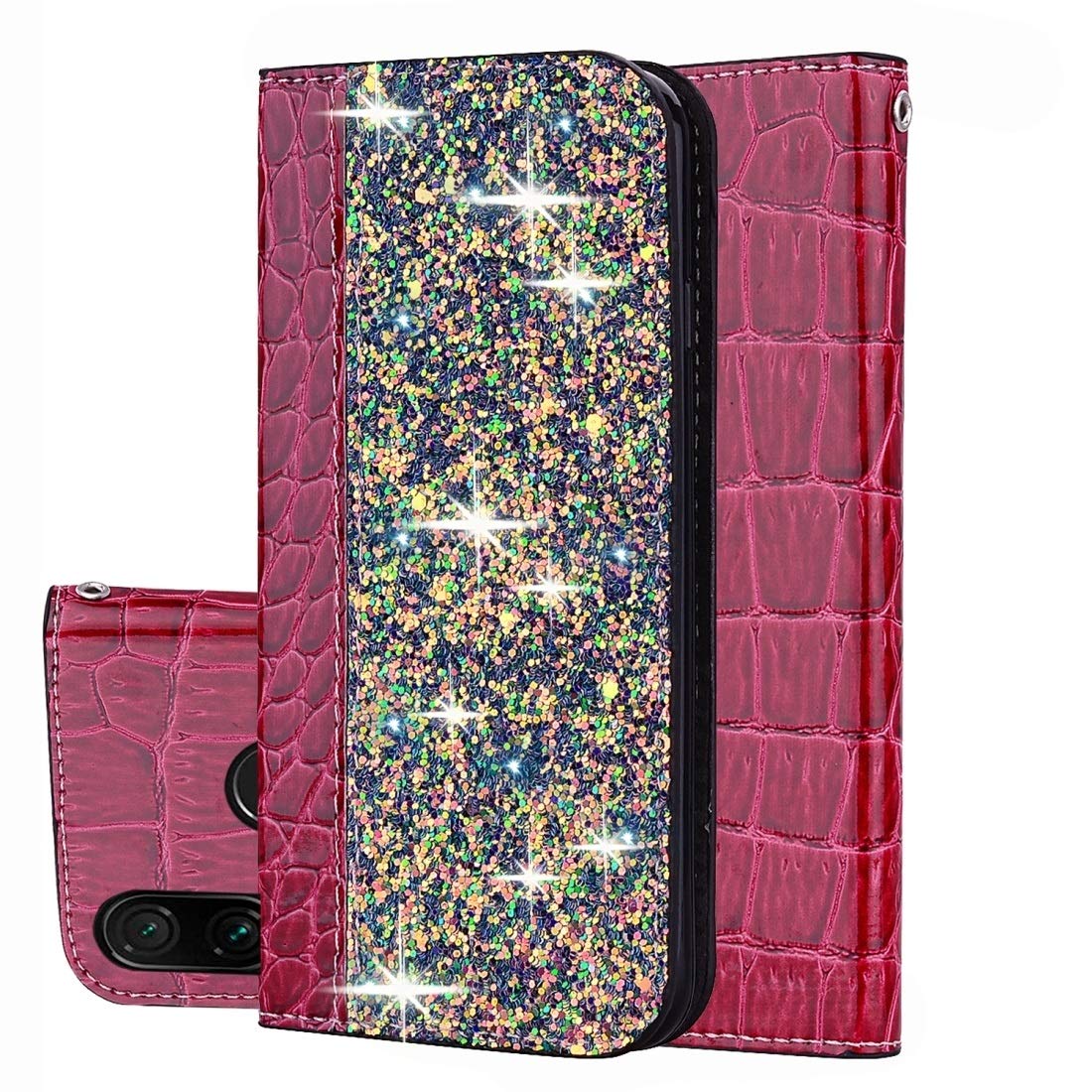 Housse cuir Xiaomi Redmi 7 texture crocodile paillettes chic et robuste - 8