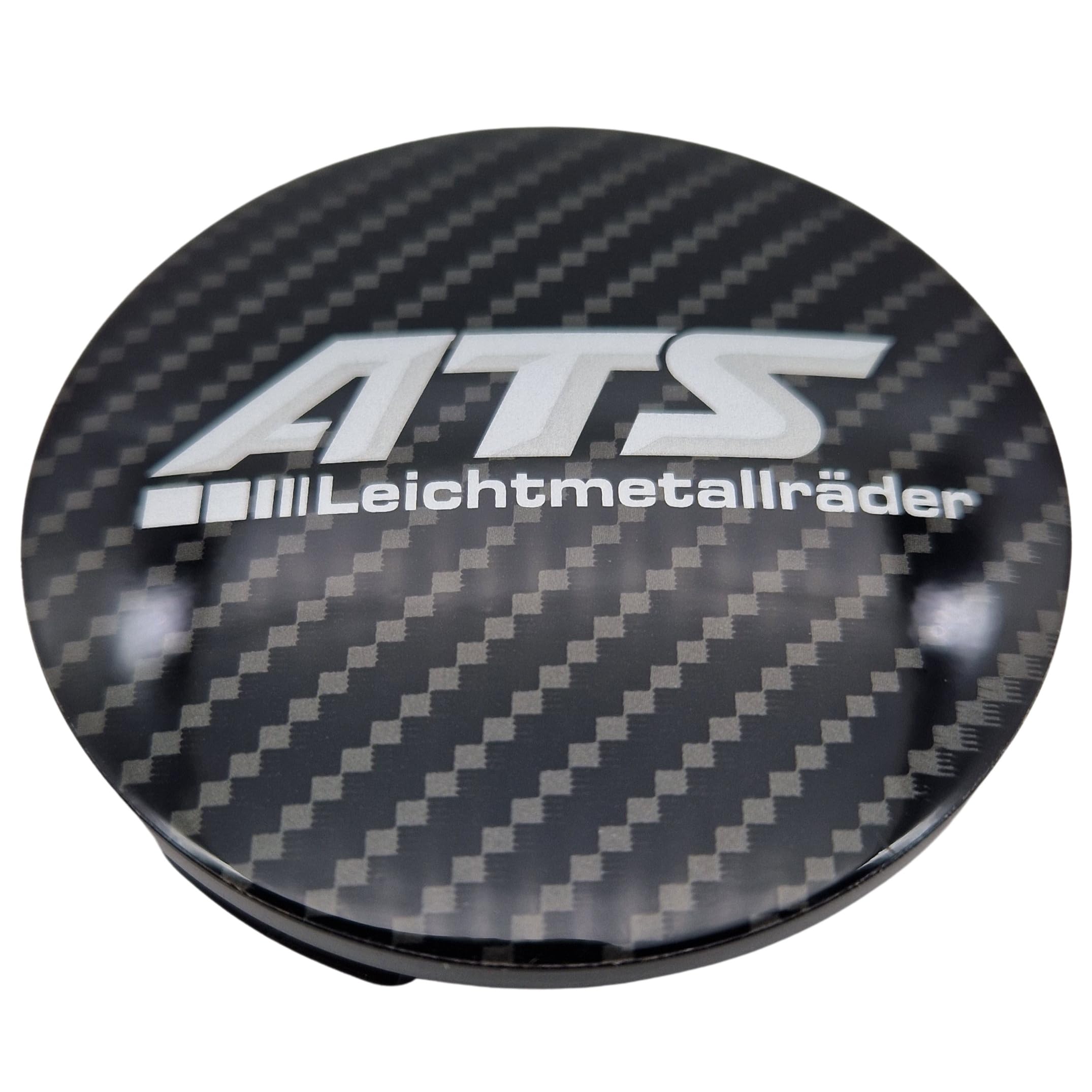 ATS Lot de 4 cache-moyeux 64 mm, aspect carbone (N32), avec logo 3D, d'origine
