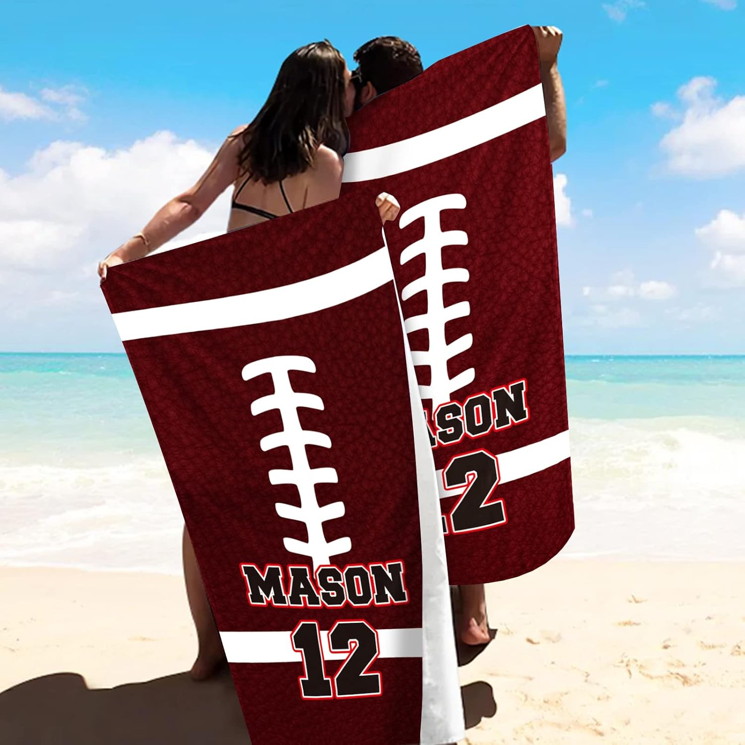 Personalized Football Beach Towel for Kids - Quick Dry Custom Name Towel for Boys and Girls - Bath Towels for Swimming Sport Travel(35" x 70")