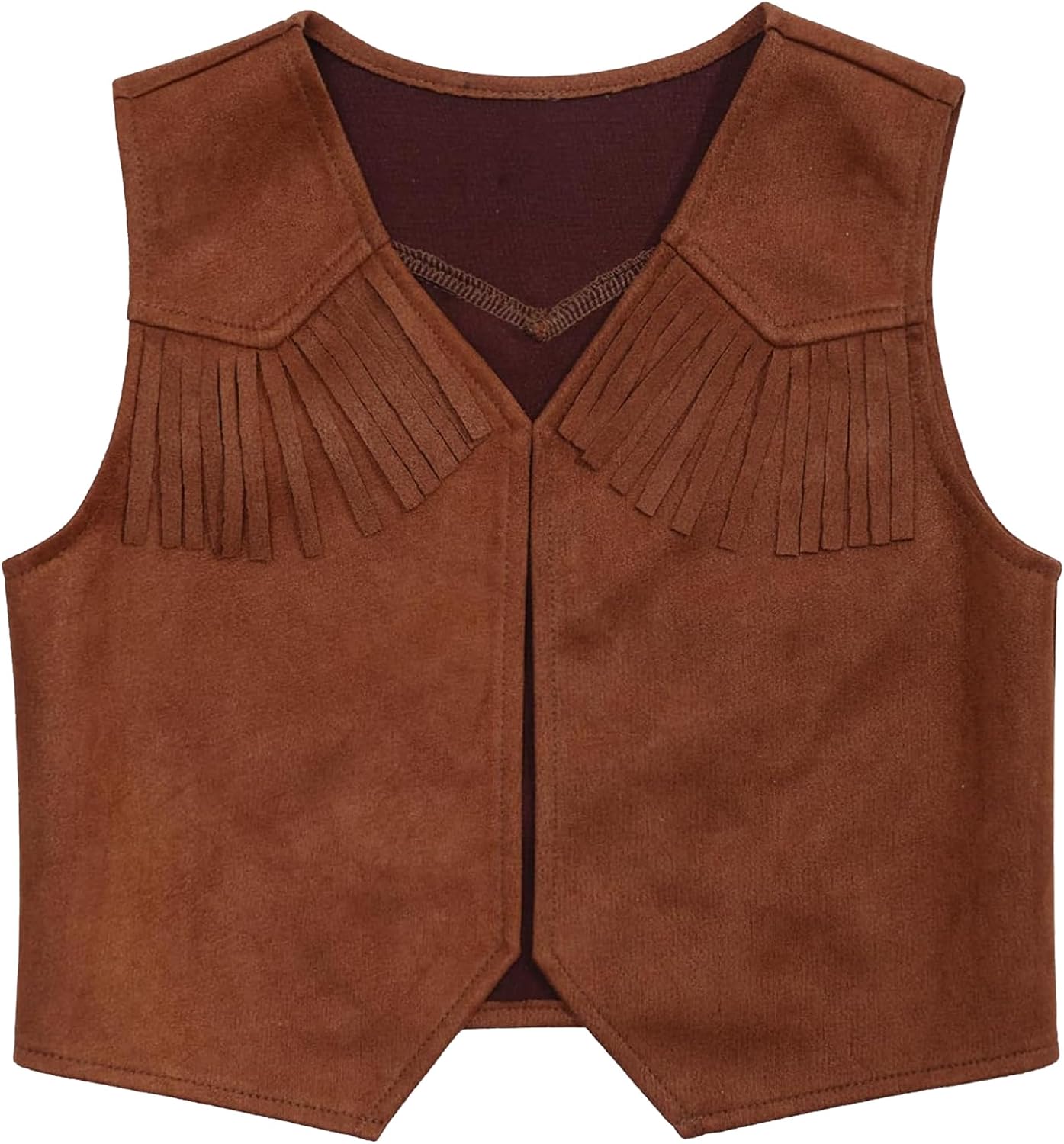 Wildarms Mens Cowboy Vest Western Fringe Suede | Mens cowboy costume vest features a faux suede polyester fabric with front fringe trim and a V-neck open front layout