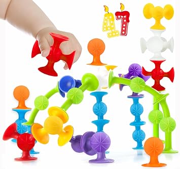 Suction Bath Toys for Baby, 47 Piece Starter Set Suction Cup Toys Stocking Stuffers Pop Darts Preschool Sensory Fidget Toys for Toddlers 3 4-8 | No Hole Bath Toy | BPA Free Large