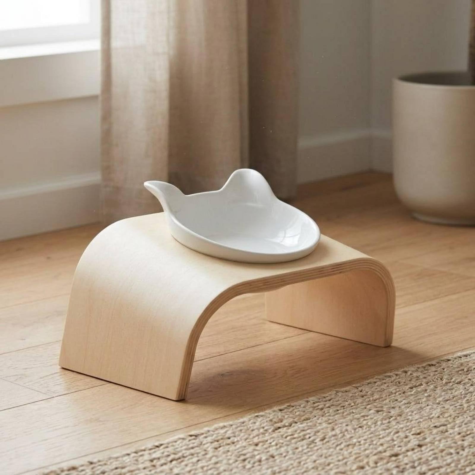 Baoblaze Comedero para Mascotas Cuenco Soporte Tazón Plato Alimentador Material Madera y Cerámica con Inclinados Antideslizantes Adecuado para Gatos y Perros, Soporte De Un Solo Tazón