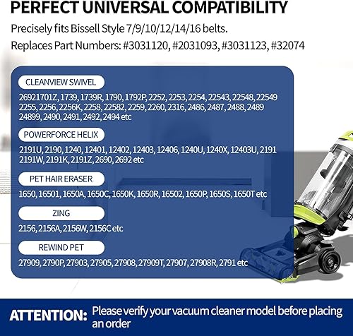 Miniatura 4 de Paquete de 4 correas de vacío para Bissell Style 7910 pn 3031120#2031093#32074#3031123 PowerForce Helix Powerlifter CleanView Swivel Rewind