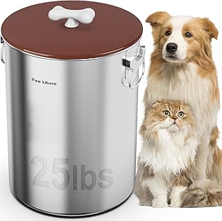25 Lbs Stainless Steel Dog Food Storage Container with Airtight Lid & Ceramic Bone Handle, Large Metal Dog Food Bin for Dogs & Cats, Keep Fresh, Easy to Clean