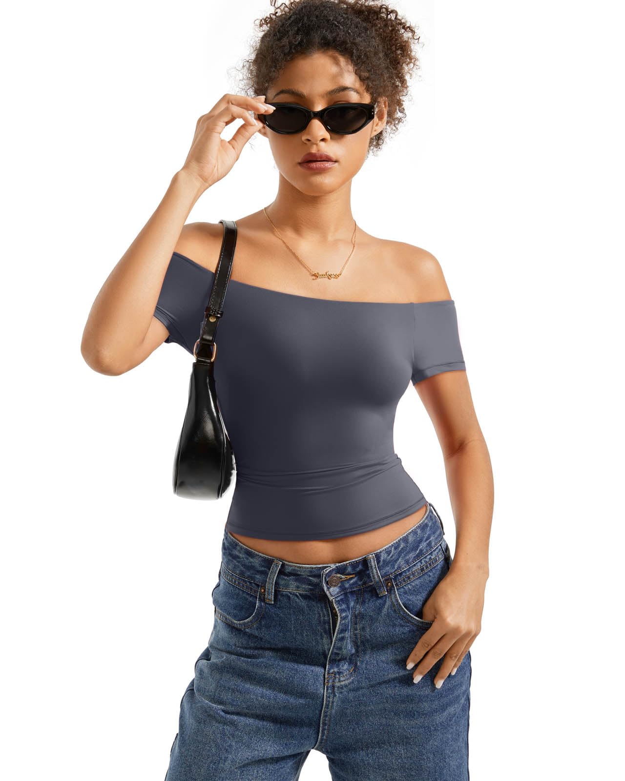 SUUKSESS Women Double Lined Off The Shoulder Tops Fitted Going Out Basic Shirts