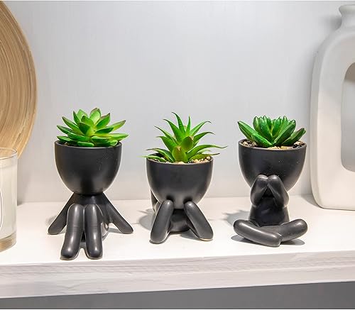Miniatura 6 de VENY TAYA 3 piezas de plantas artificiales en forma de humana decoración de oficina para mujeres y hombres pequeñas plantas falsas para dormitorio y