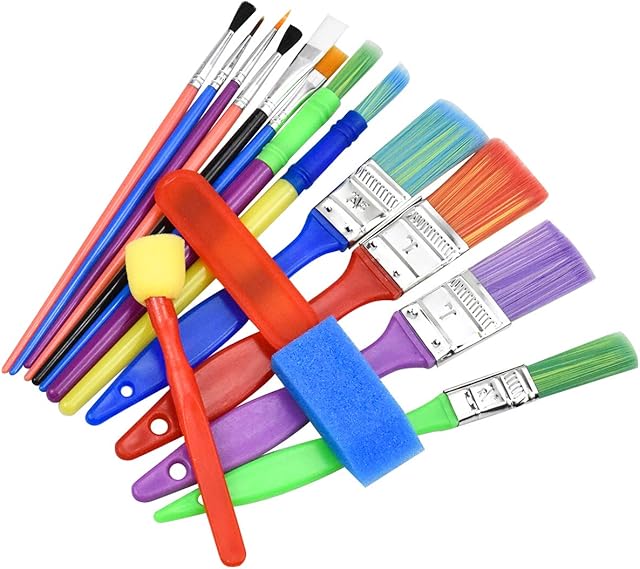 Jinlaili 15PCS Colorful Artist Paint Brush Set, Childrens Kids Paint Brushes Starter Set for Watercolor, Oil, Acrylic Paints, Paintbrush, Sponge Paint Brushes Drawing Tools, Kids Painting Tools Crafts