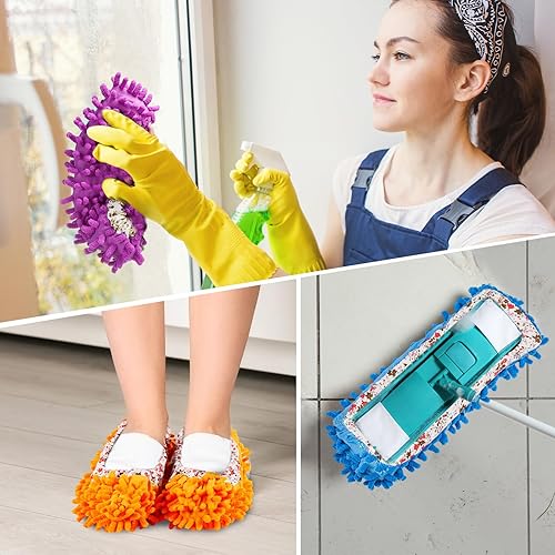 Miniatura 5 de Toulite 10 unidades, 5 pares de pantuflas de trapeador, zapatos para limpieza de pisos, lavables y reutilizables, calcetines de limpieza de