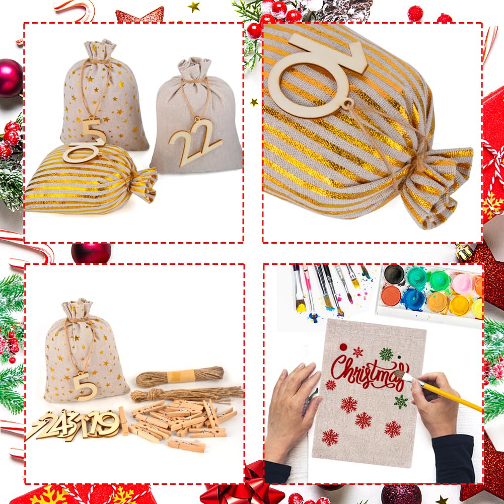 Calendrier de l'Avent Réutilisable en Tissu Coton avec Chiffres en Bois DIY, à assembler soi-même – 24 Pochons Cadeaux – Durable, Écologique et Décoratif Calendrier de l'Avent Réutilisable en Tissu Coton avec Chiffres en Bois DIY, à assembler soi-même – 24 Pochons Cadeaux – Durable, Écologique et Décoratif