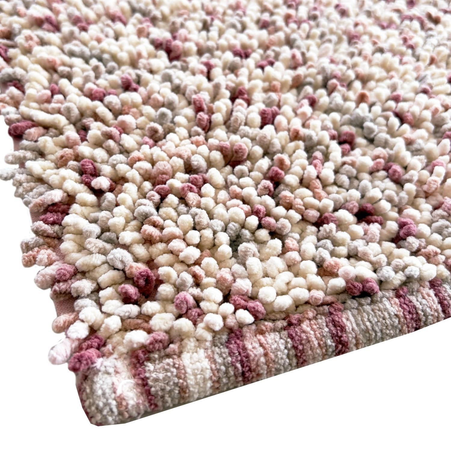 emmevi Alfombra de baño de puro algodón Shaggy suave, absorbente, antideslizante, 55 x 100 cm, rosa