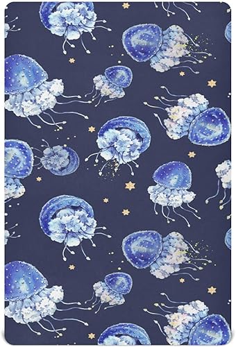 Bonita sábana bajera para cuna de medusa azul marino para niñas y niños pequeños, sábana bajera ajustable para cuna para niños, cama de guardería,