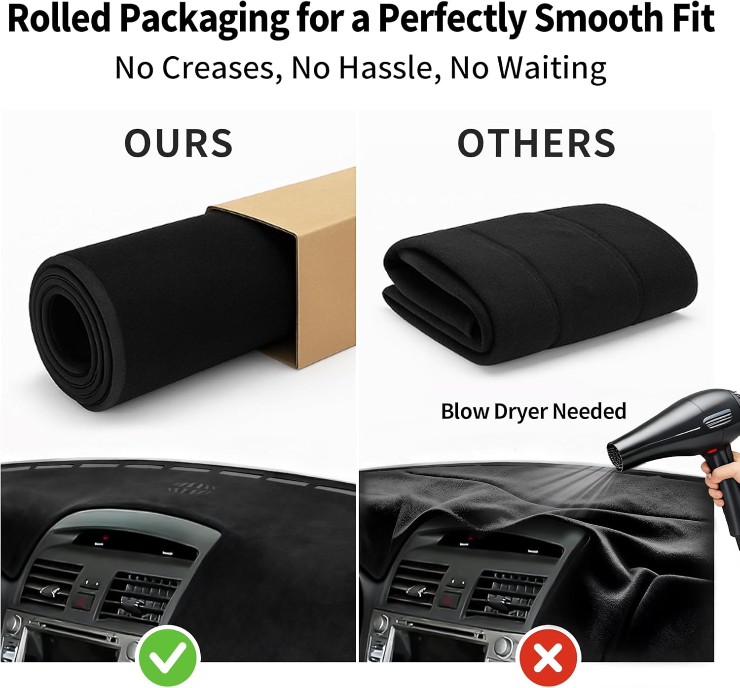 Dash Cover Fit for 2014-2018 Chevy Silverado/GMC Sierra 1500, Dashboard Cover for 2015-2019 Silverado/GMC Sierra 2500HD 3500HD Sun Shade Pad Custom Fit Dash Mat (Black)