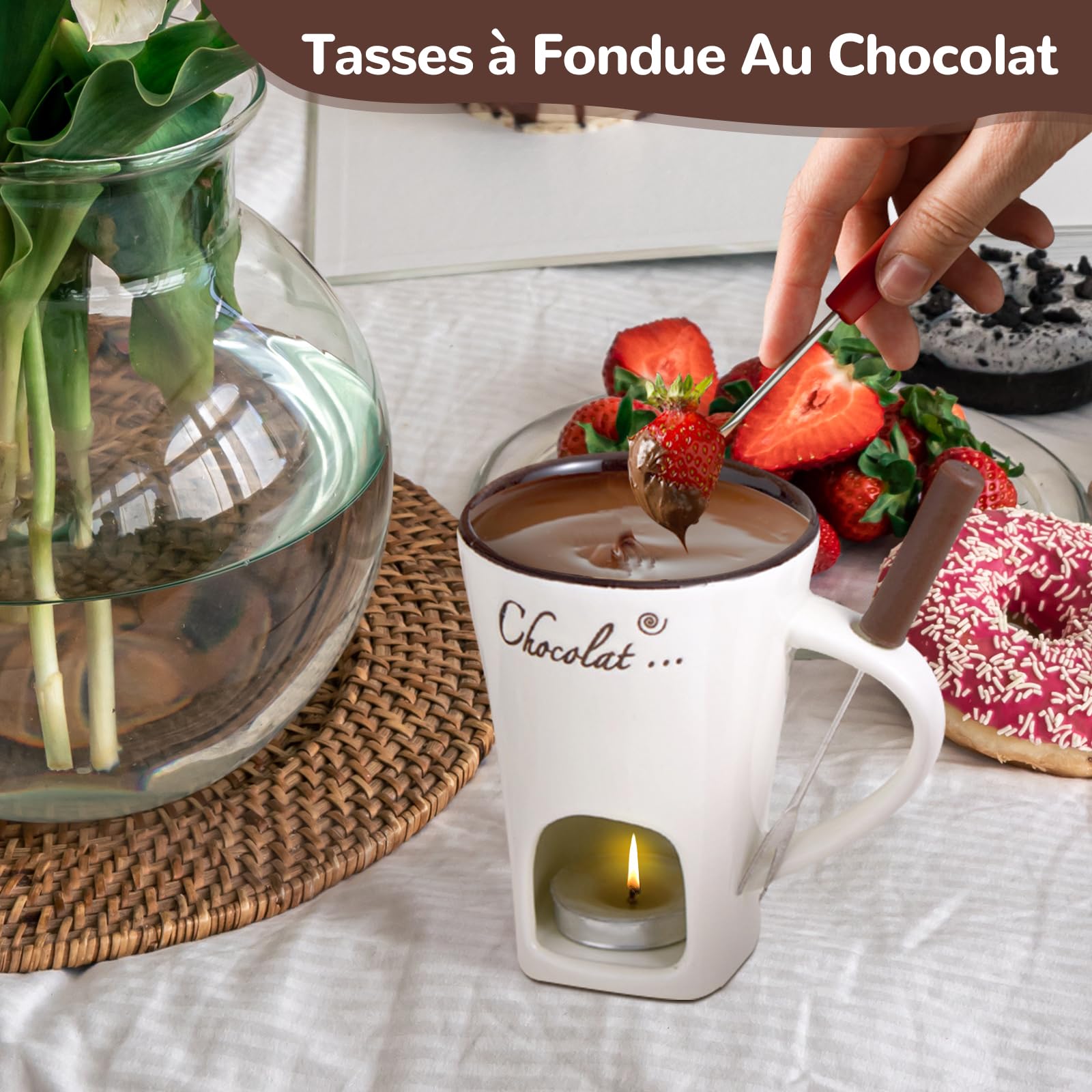 Fondue Mug Chocolate Melting Mug, s With Forks, Ceramic Chocolate
