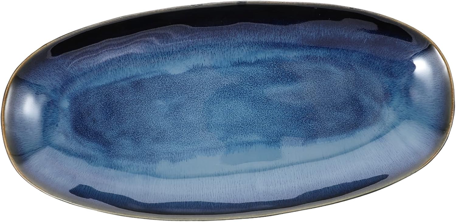 Large Blue Ceramic Sushi Plate Fish Tray Fruit Serving Dish for Home Restaurant Hotel Premium Multi Function Snack and Appetizer Platter Stoneware for Parties and Gatherings