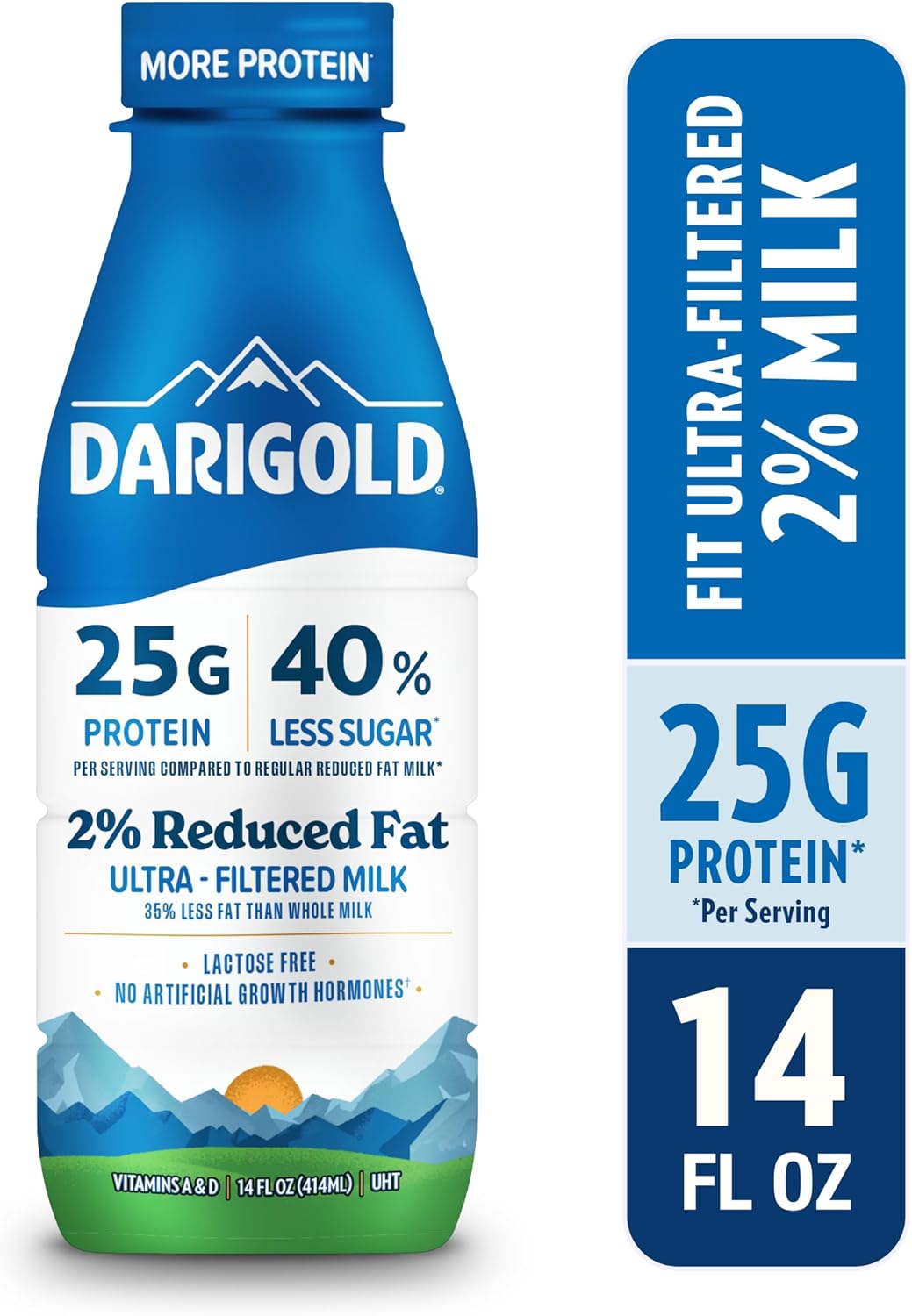 Darigold FIT High Protein Milk 2 Percent - Ultra-Filtered, Low Fat, Lactose Free - 25g Protein, 40% Less Sugar - 14oz Bottles, 12 Pack (White Milk)