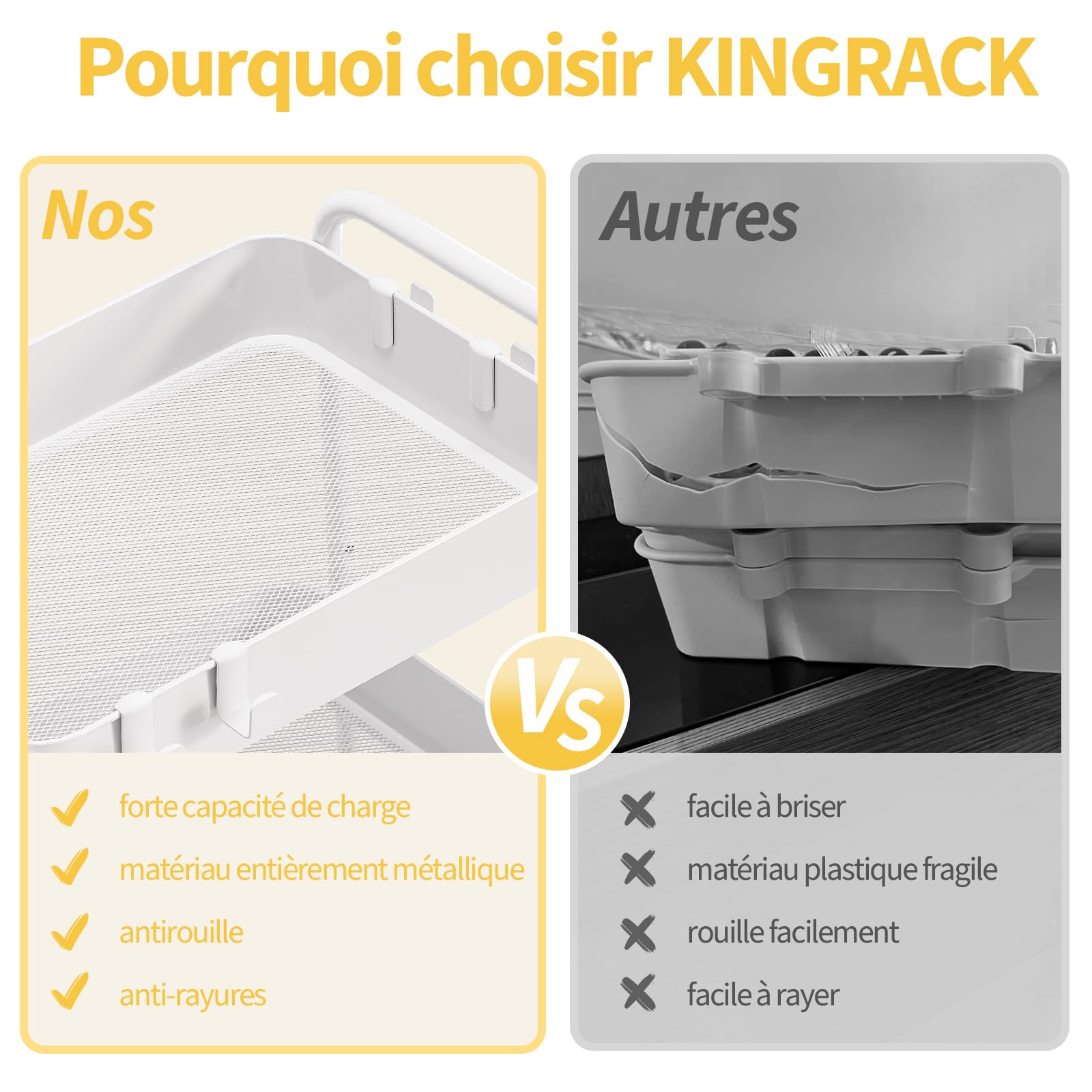 KINGRACK Chariot de rangement en métal à 4 niveaux sur roulettes, pour livres de beauté, thé, art du thé, pour la maison, la salle de bain, la cuisine, le linge, pas besoin de vis, chariot utilitaire