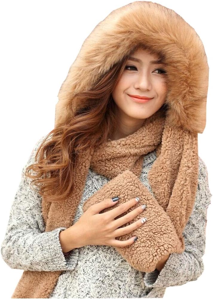 Winter Warm Women Hoodie Hat/Scarf/Gloves Set Soft Plush Thick Warm Hat