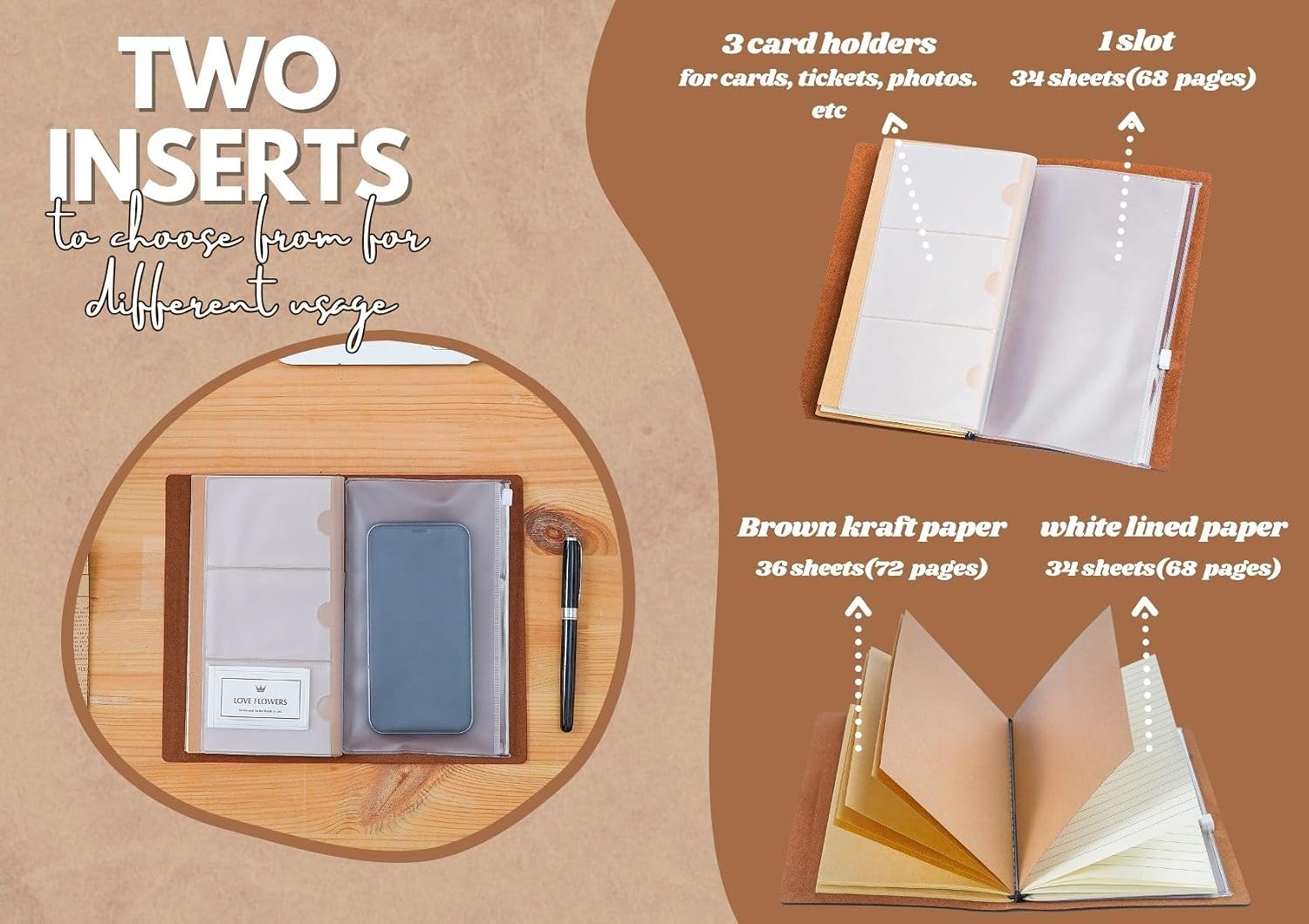 InnoBeta Taurus Gifts, Journal Notebook with Pen, Refillable Sketchbook, Travel Diary, Lined Planner, 7x5 Inches, Brown