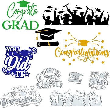 Jinei 5 Pcs Graduates 2026 Die Cuts for Card Making Metal Graduation Invitation Die Set Congratulations Words Hat Background Cutting Molds for DIY Paper Craft Card Making Scrapbooking Album Stamp