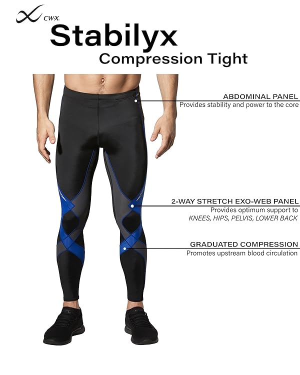 CW-X Conditioning Wear Men's Stabilyx Tights, Black/Grey/Blue, X-Large by CW-X - Image 3