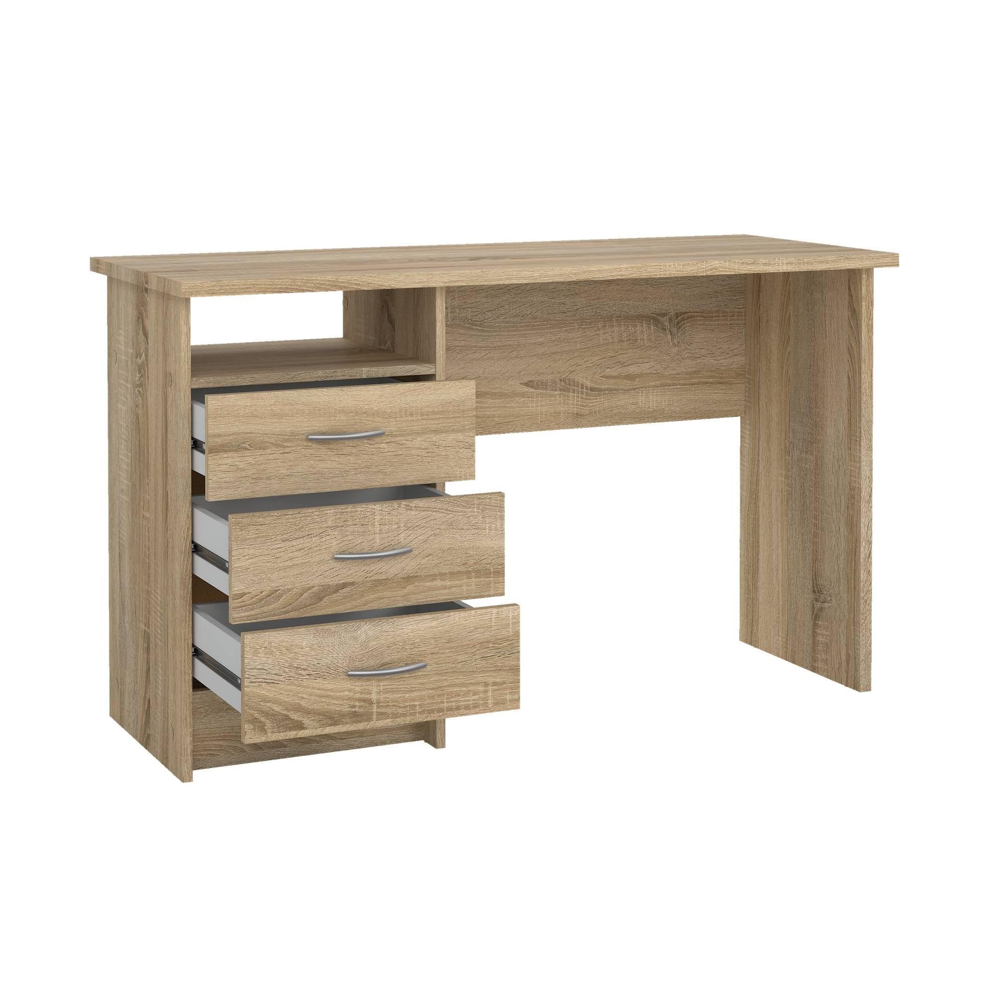 Mesa Escritorio para Ordenador Duero Oak con 3 Cajones en Color Roble 121 x 49 x 73 cm