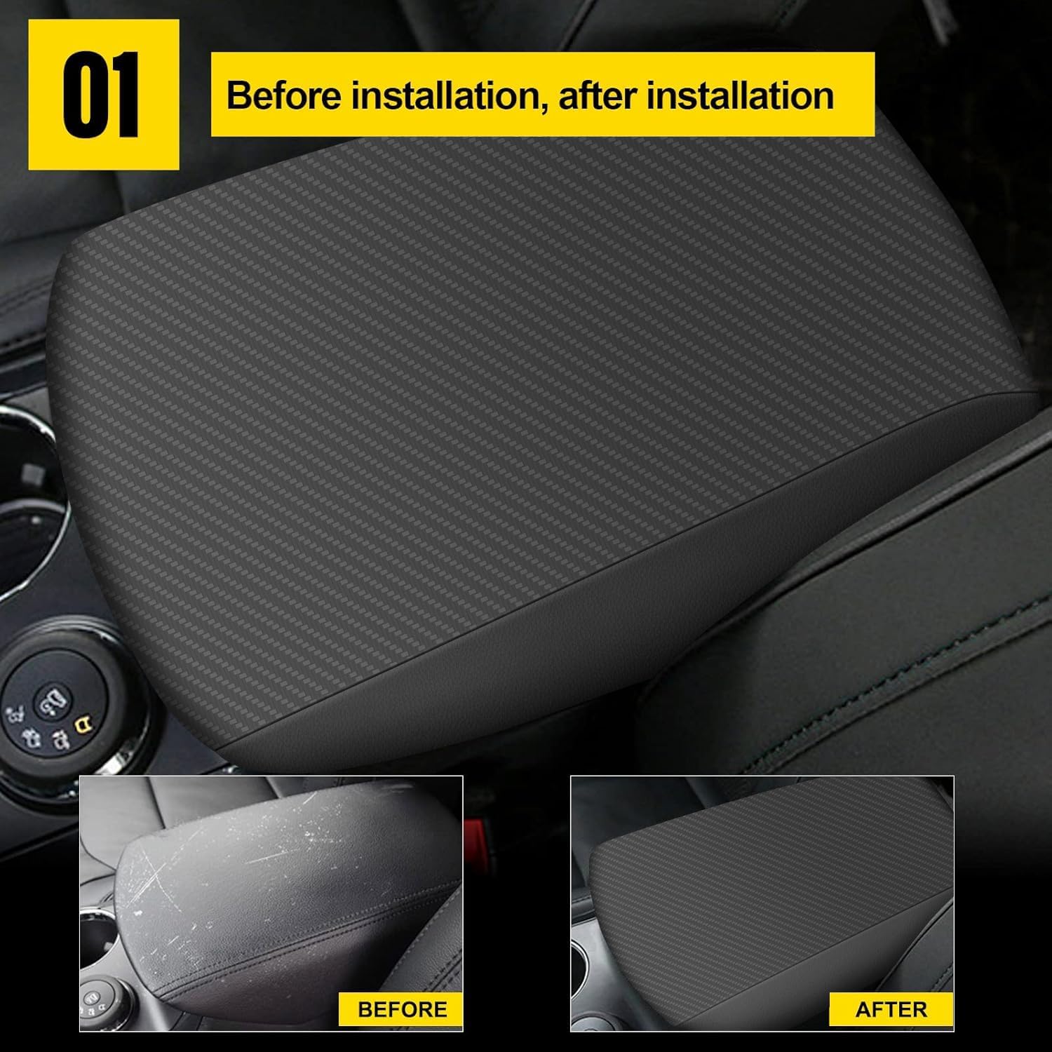 AOMSAZTO Console Covers for 2011-2019 Ford Explorer Armrest Covers for Ford Explorer Black with Carbon Fiber
