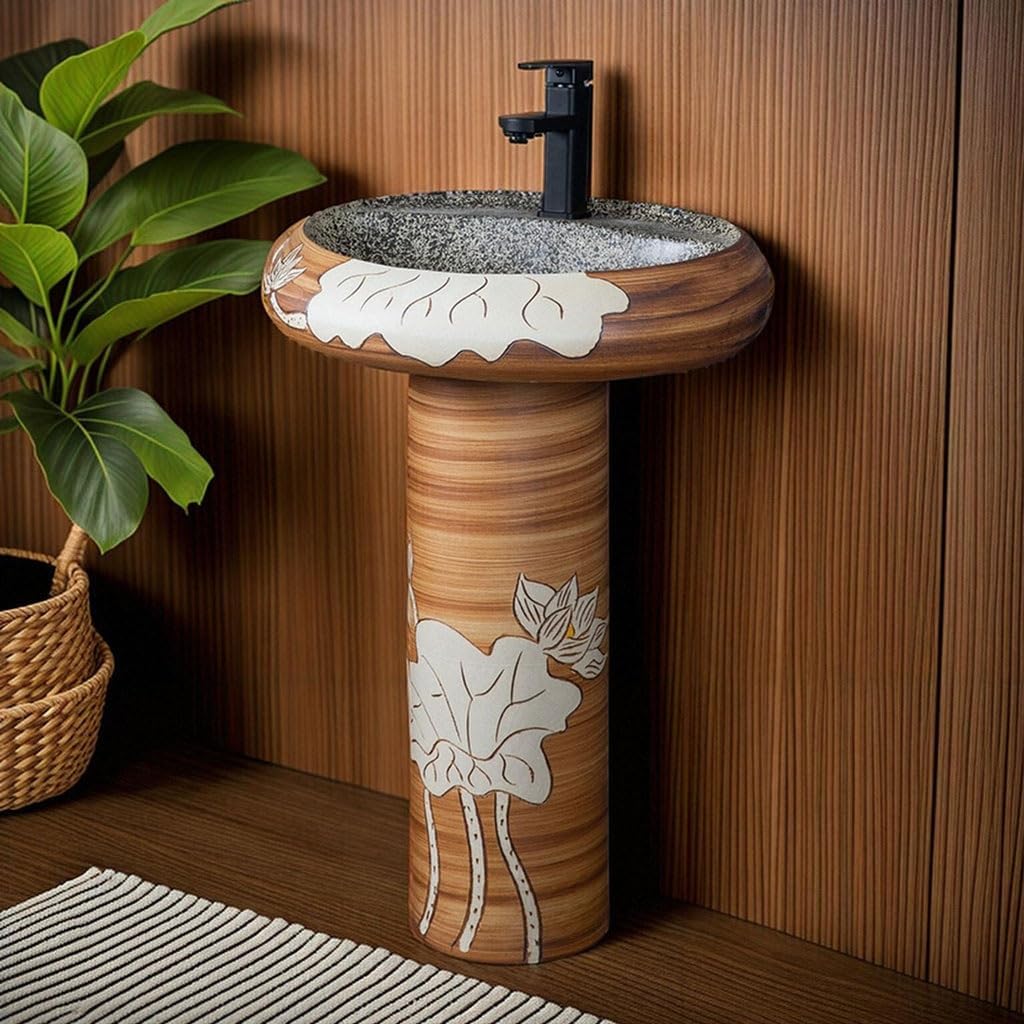 Pedestal Sinks Household Ceramic Basin Art Outdoor Floor-Standing Wash Balcony Vertical Bathroom Sink (A)